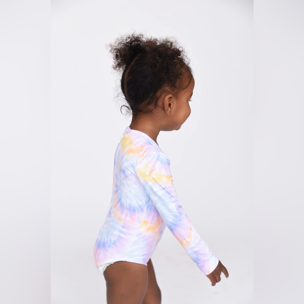 Skatie Kids One-Piece Swimsuit in Pastel Tie-Dye (Blue, Purple, Yellow)